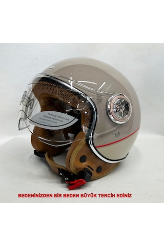 Nero Tk-06 Şefaf Vizörlü Yarım Açık Kask Parlak Bej