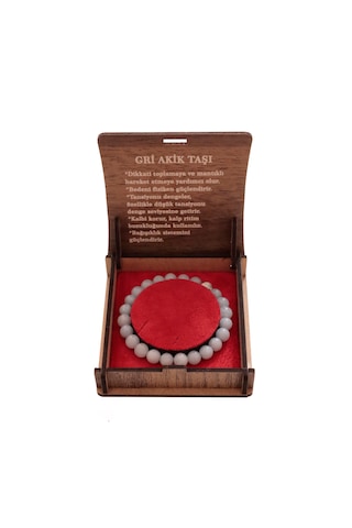 Gri Akik Taşı Bileklik 8 Mm Doğal Taş Ve Şık Hediye Kutusu Gri