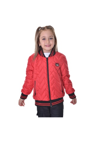 Kız Çocuk Kırmızı Kolej Yaka İçi Astarlı Su Ve Rüzgar Geçirmez Fermuarlı Cep Mont Ceket Kırmızı