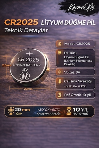 Cr2025 3v Lityum Düğme Pil Araç Kumandası, Saat, Sensör Ve Elektronik Cihaz Pili