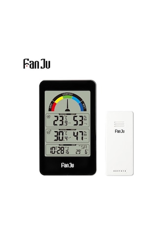 Supermarket1 Fanju Fj3356 Siyah Dijital İç/dış Sıcaklık-nem Ölçer, Duvar Montajlı Hava Durumu Saati, Alarm Ve Trend Göstergeli