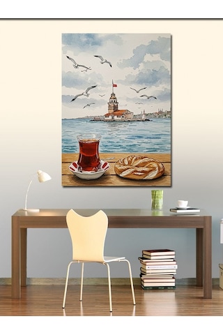 Kanvas Tablo Kız Kulesi Ve Türk Çayı 100cmx140cm