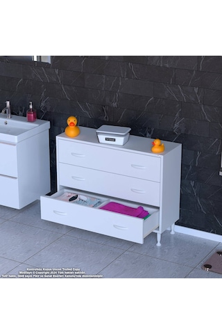 Modilayn Söke 100x75x32,5 Cm Lik 3 Çekmeceli 6 Gözlü Banyo Organizeri Maxi Çok Amaçlı Banyo Dolabı Beyaz