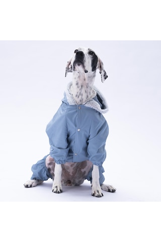 Gri Kürklü Orta Büyük Tulum Yağmurluk Köpek Kıyafeti Köpek Yağmurluğu 18-40 Kg Arası Orta Büyük Irklar