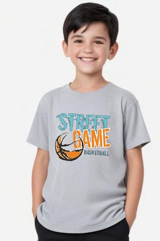 Panios Kids Street Baskılı Erkek Çocuk Yuvarlak Yaka Kısa Kollu T-shirt Gri