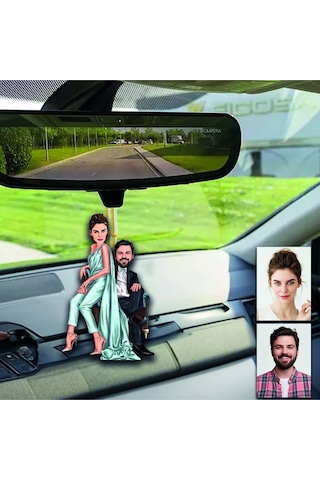 Bay Karı Koca Ahşap Tasarımlı Araba Dikiz Ayna Süsü Magnet Ols