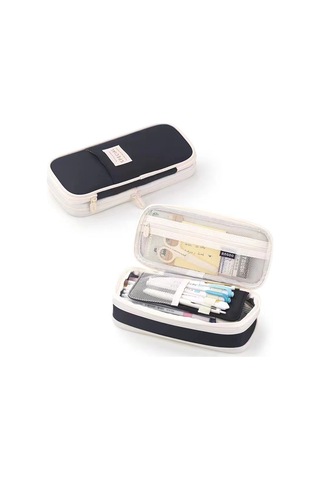 Aurora Büyükkapasiteli Çiftçi Katmanlı Oxford Komaş Kalemçantası Mavi - Siyah