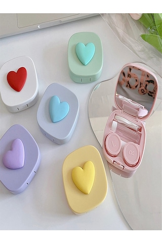 Lionsa Lens Saklama Kutu ve Aynalı Kalpli Takma Aparatı Seti Pembe