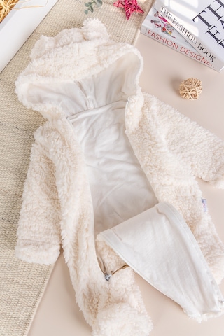 Kapüşonlu Ayıcık Fiğürlü Welsoft Peluş Kışlık Kız/erkek Bebek Tulum Krem