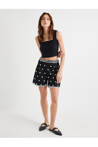 Koton Mini Şort Çiçek Fistolu Normal Bel Siyah 4sak40136pw Siyah