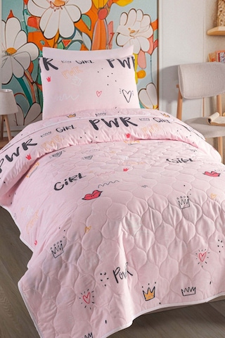 Eponj Home Yatak Örtüsü Seti Tek Kişilik Pamuklu 2 Parça Power Desen Pembe / Yumuşak Dokulu Pembe