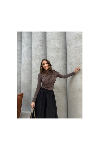Unika Boutique Büzgülü Bluz kahverengi