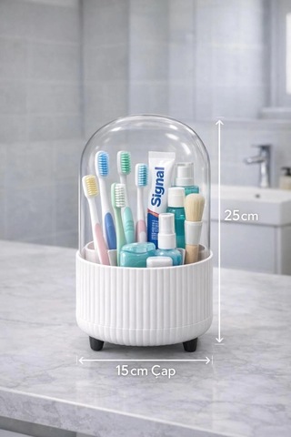 Galeriyo Şeffaf Kapaklı 360 Banyo Düzenleyici Organizer Beyaz Beyaz