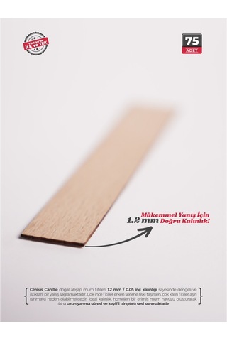 Ahşap Mum Fitili 18 Mm Genişlik Nikel Kaplama Çelik Taban, 3m Köpük Bantlı, 75 Li Set Ahşap