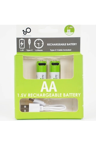Type-c Şarjlı Li-ion Aa Kalem Pil 1.5v 2600mah 2li Paket