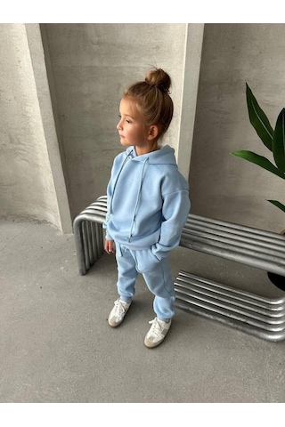 Üç İplik Kapüşonlu Şardonlu Takım Krem - Yeşil