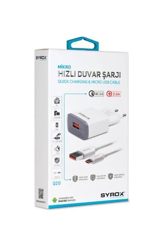 Syrox Q20 Hızlı Şarj Adaptörü Micro Usb 2A