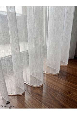 Br Demor Home Modern Simli Bambu Tül Perde 1e 3 Sık Pile Kullanıma Hazır Ütü İstemez Beyaz