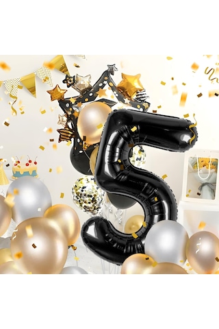5 Yaş Siyah Folyo Balon 34 Inc 76 Cm Tüm Yaşlar