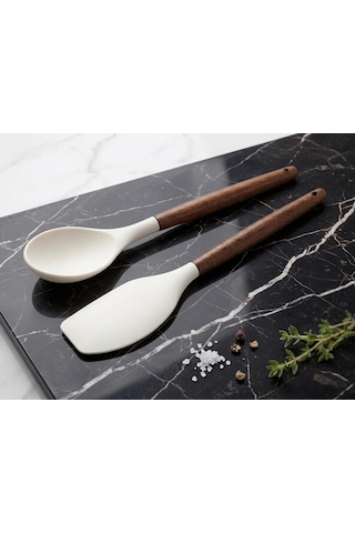 Mutfak Gurmesi - 2'li Premium Silikon Ve Akasya Ahşap Mutfak Gereçleri Seti / Isıya Dayanıklı Spatula Ve Servis Ka Diğer