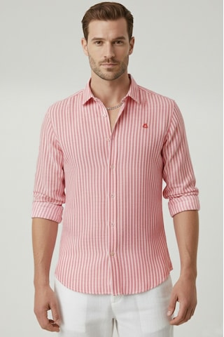 Deepsea Kırmızı Slim Fit Çizgili %100 Pamuk Erkek Gömlek Nefes Alan Şık Günlük Gömlek 2602626 Kırmızı