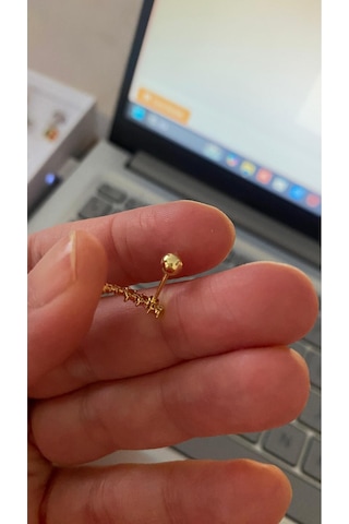 7 Çiçek Taşlı Gold Tragus Helix Pearsing Kıkırdak Küpe Çelik Renkli