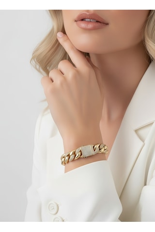 Eva Takı Store Küba Zinciri 14k Vip Seri Cuban Lınk Hip Hop Rhinestone Çelik Bileklik Altın