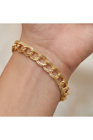 22 Ayar Altın Kaplama Samanyolu Zincir Unisex Bileklik Altın