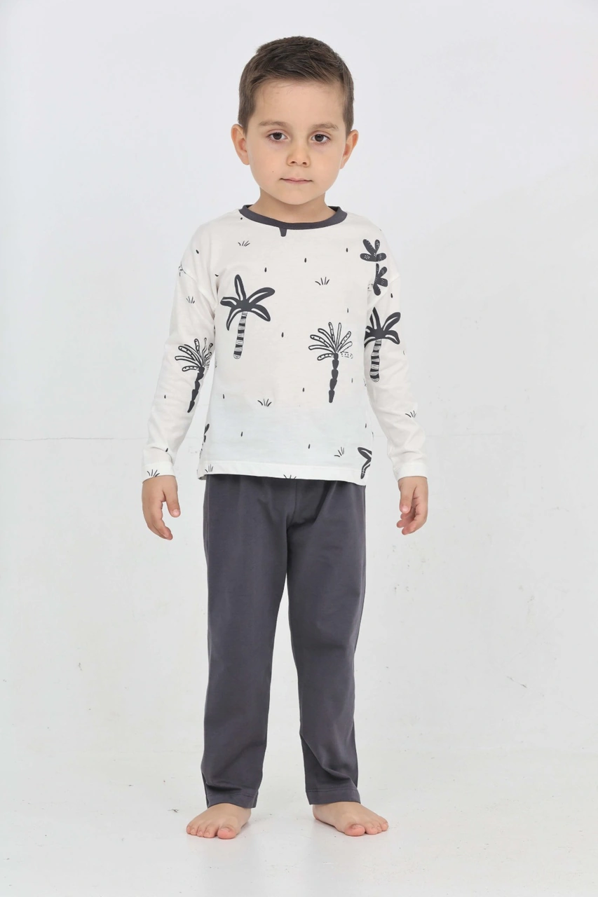 Toontoy Kids Toontoy Erkek Çocuk Palmiye Baskılı Pijama Takım Füme