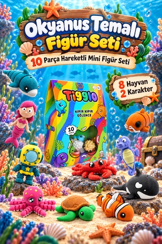 Tigglo 10'lu Hareketli Mini Hayvan Ve Karakter Figür Oyuncak Seti Çiftlik, Okyanus, Safari Ve Orman Tema Seçenekleri Okyanus Hayvanları