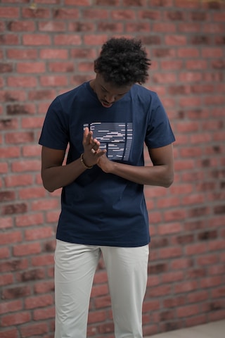 Slim Fit Sıfır Yaka Baskılı Pamuklu T-shirt Lacivert