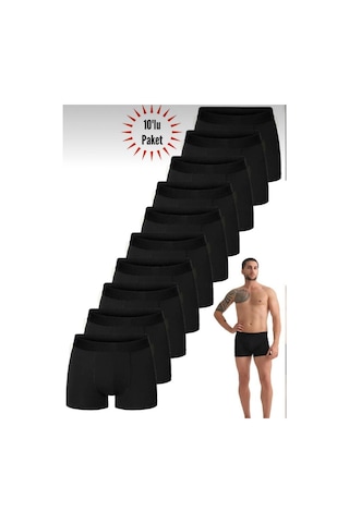Nacar Store Erkek 10 Lu Pamuklu Likralı Esnek Kumaş Siyah Boxer