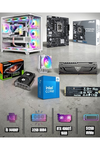 EFS EFSGAMING0013 i5-14400F 32 GB 512 GB NVMe SSD 16 GB RTX4060Ti Free Dos Masaüstü Oyuncu Bilgisayarı