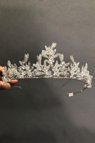 FdayAksesuar Zarz Gümüş Renk Yapraklı Gelin Tacı FRDY31507