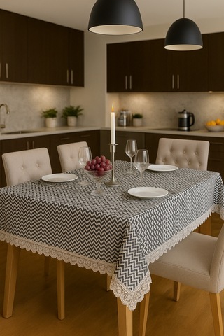 Lüks Modern Masa Örtüsü -leke Tutmaz Su Geçirmez Dantel Detaylı Detaylı Masa Örtüsü Beyaz