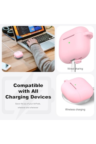 Apple Uyumlu AirPods 4. Nesil Kılıf Standart Yumuşak Silikon Kılıf Pembe Açık
