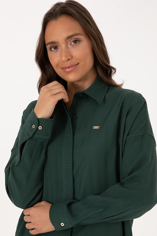 U.S. Polo Assn. Kadın Koyu Yeşil Uzun Kollu Oversize Desenli Gömlek 50316422-VR079