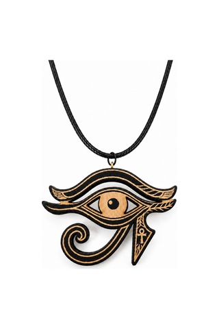 Horus Ra Vicdanın Gözü Ahşap Kolye - 50 Cm Deri İpli Unisex 01 - Siyah