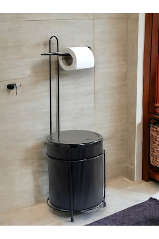 Metalshop Çöp Kovalı Banyo Wc Kağıtlık - Tuvalet Kağıtlığı Siyah