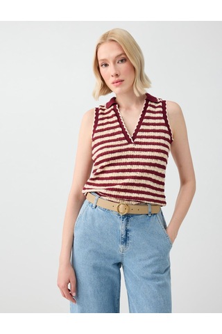 Jimmy Key Jimmy Key Bordo Polo Yaka Kolsuz Pamuklu Bluz 6sw037239562