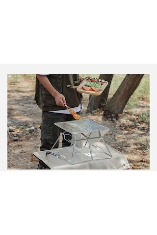 Shufa Taşınabilir Paslanmaz Çelik Ateş Yakma Standı, Kolay Sökülüp Takılabilir Mangal / Barbekü Izgarası 31 31 22cm Gri