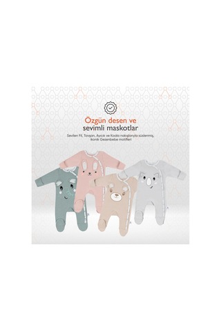 Gezenbebe Hero Uzun Kollu Nakışlı Bebek Tulumu Teddy Organik