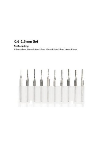Pcb Karbür Freze Kesici 0.6-1.5mm 10lu Set 3.175mm Shank