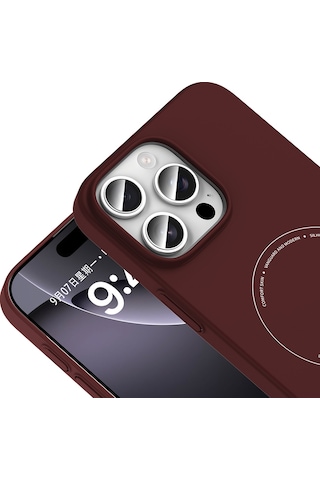 Maks Technology iPhone Uyumlu 16 Pro Max Kılıf M-safe Şarj Özellikli Kamera Korumalı Mkst Elio Sert Pc Kapak - Bordo
