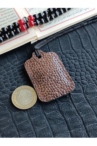Küçük Dörtgen Cevşen Dualı Kolye Muska Hakiki Deri El Yapımı Çok renkli 08362338