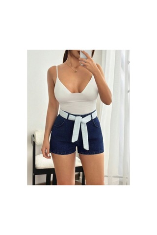 Kene Jeans Kuşak Kemerli Lacivert Kot Şort Lacivert