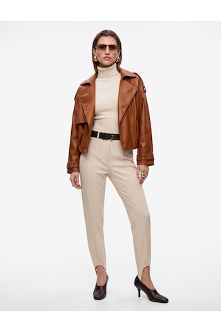 Koton Uzun Kollu Düğmeli Crop Oversize Suni Deri Kruvaze Yaka Bomber Ceket Kiremit 7wak20354ew Kahverengi
