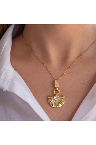 Paslanmaz Çelik Kadın Kolye, Altın Kaplama Yelpaze Kolye K-129 Altın