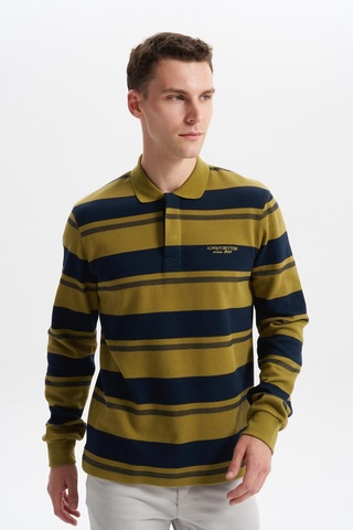 AR-MA Arma Erkek Ribanalı Regular Fit Çizgili Polo Yaka Sweatshirt %95 Pamuk %5 Elastane Ringel Pike K30554953002 Haki