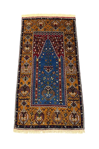 El Dokuma Sıfır Büyük Yahyalı Namazlık 84x160 Kök Boya %100 Yün Seccade Lacivert